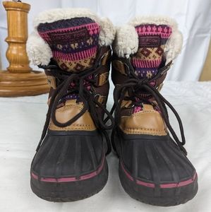 London Fog Tottenham Winter Boots Girls Size 1 Pink Brown